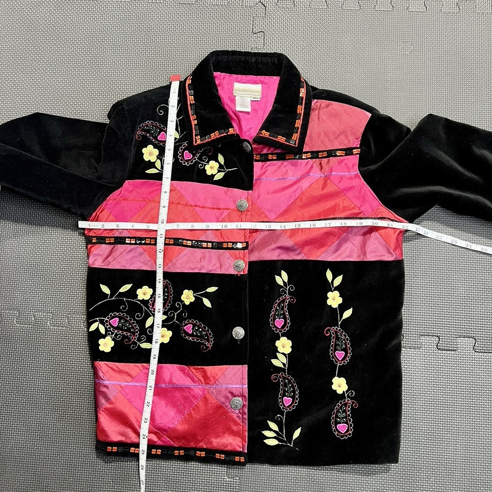 Coldwater Creek Womens Velvet Blazer Size L Multicolor Floral Embellished Art - Picture 11 of 16